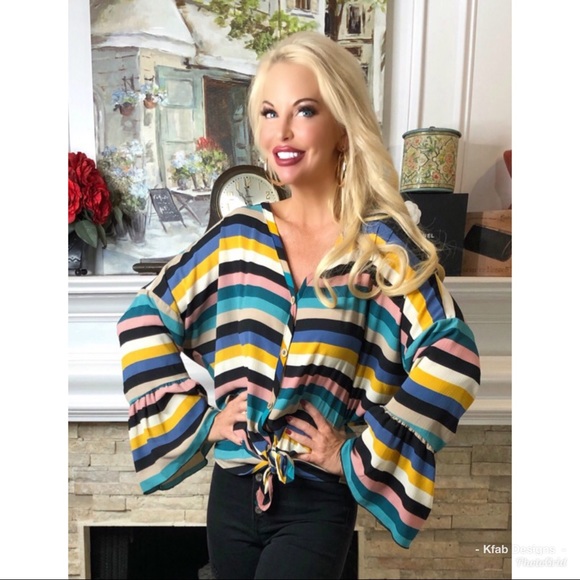 LAST 1! ❤️Multi Stripe Bell Sleeve Top! - Picture 7 of 7